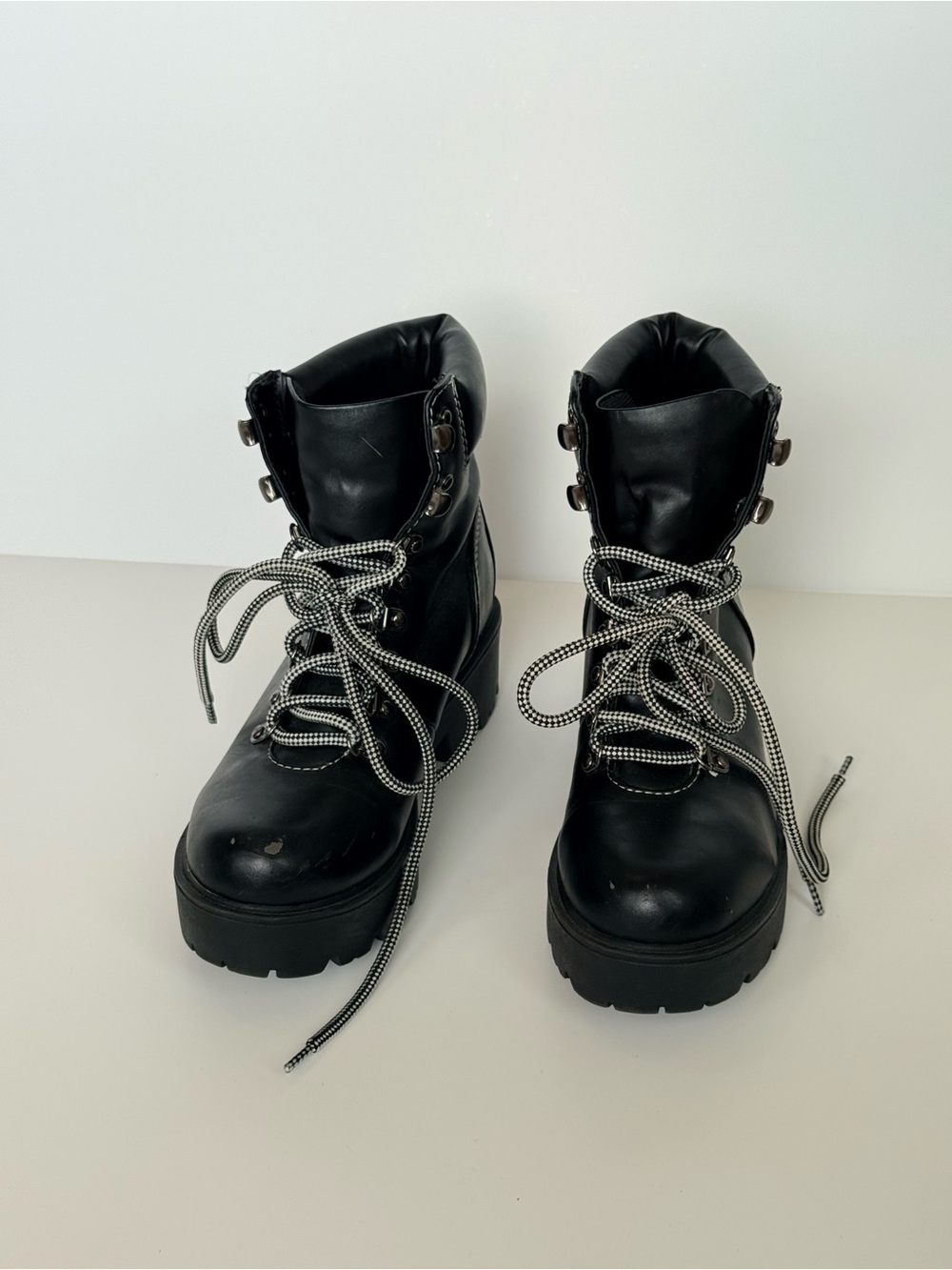 Black Lace-Up Platform Hiking Boots - Women's